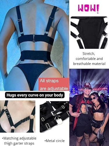 Alrovetoney Sexy Lingerie Set For Women With Garter Belt 5 Pieces Strappy Bra and Panty Set Adjustable With Chain thumbnail 3
