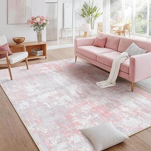 RELEANY Washable Area Rugs 5'x7' Non-Slip Modern Abstract Soft for Living Room Entryway Bedroom Nursery, Print Pattern, Grey Pink thumbnail 8