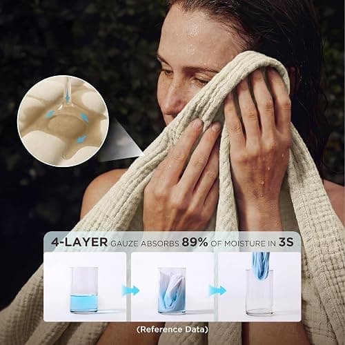 Bedsure 100% Cotton Muslin Blankets for Adults Large Throw 50x70 Inches - 4-Layer Breathable and Lightweight, Soft Boho Gauze Muslin Cotton Blanket for Couch Decor Travel Summer, Linen Beige thumbnail 5