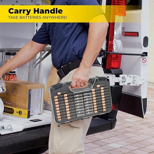 Battery Daddy Storage & Organizer Case w/Tester, Stores & Protects Up to 180 Batteries, Double-Sided, Clear Locking Lid, Secure Latches & Portable Carrying Handle - Charcoal (Batteries Not Included) thumbnail 2