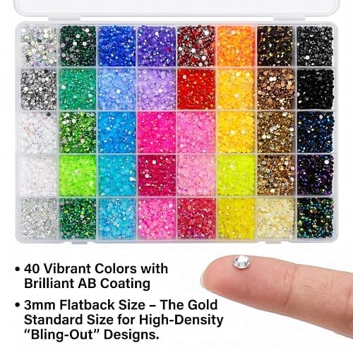 Resin Rhinestones for Bedazzling Kit, 3mm Flatback Gems Diamond Art Accessories with B7000 Glue and Tools for Nail Art, Clothes, Shoes, Crafts (28 Cells) thumbnail 6