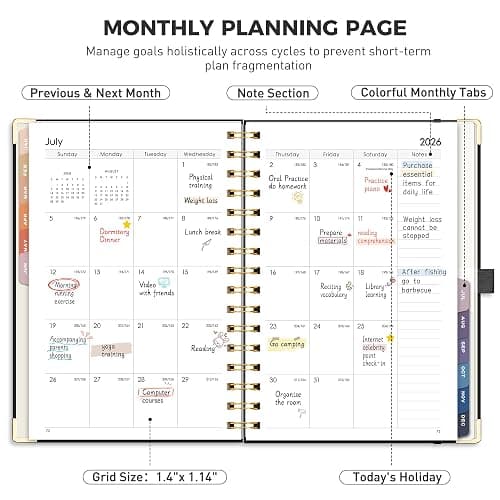 RETTACY 2026 Planner, Weekly and Monthly, Medium Size (5.7" x 8.3"), Jan - Dec 2026, Agenda, Calendar, 12 Month Tabs, Hardcover, 100 GSM Thick Paper, Spiral-bound (Black) thumbnail 4