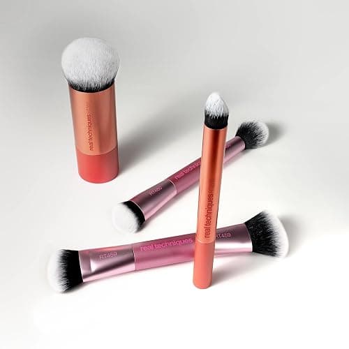 Real Techniques Full Beat Makeup Brush Set, 4 Piece Brush Kit for Foundation, Concealer, Blush, Contour, Highlight & Powder Blending, Travel Set, Soft UltraPlush Bristles, Cruelty-Free | Travel-ready glam, travel makeup brush set, makeup brush kit, concealer, contour thumbnail 6