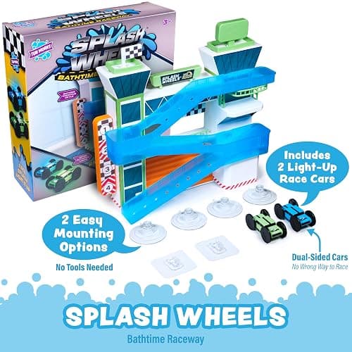 Tub Works® Splash Wheels™ Bathtime Raceway Car Ramp Toddler Bath Toy | Race Car Track with 2 Water-Activated Light-Up Racers | Light Up Bath Toys Flash & Change Colors | Engaging Bathtub Toys for Kids thumbnail 4