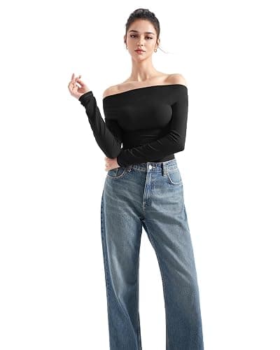 SUUKSESS Women Long Sleeve Off Shoulder Tops Trendy Cowl Neck Going Out Shirt for Fall thumbnail 2
