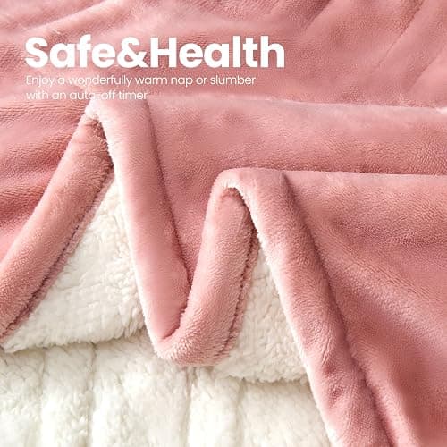PTQ Electric Heated Blanket,Flannel & Sherpa Heated Throw Blanket 50"x60",Fast Heating Soft Fleece Blanket with 6 Heating Levels & 4H Auto Off-Pink thumbnail 4