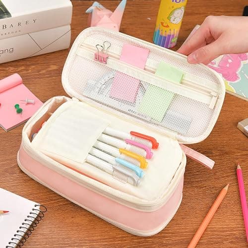 YOKUMA Pencil Case Cute Pencil Pouch for Girls Big Capacity Pen Bag Box, Kawaii Aesthetic College School Supplies for Student Teen Adults Preppy, Pink thumbnail 3