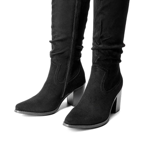 DREAM PAIRS Women's Slouchy Knee-High Chunky Heel Boots | 3-in Block Heel,Faux Suede Leather,Slouch Pull-on,Side Zipper,Pointed Toe,Comfortable Fall Winter Boots for Women thumbnail 6