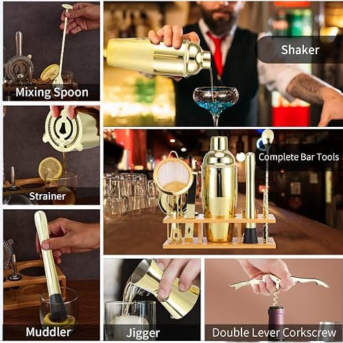 OBALY Bartender Kit 11-Piece Cocktail Shaker-Muddler for Cocktails 25oz Boston Shaker-Bar Accessories with Stylish Bamboo Stand Mix Drink Shaker kit Perfect Martini kit with Cocktail Recipes Booklet thumbnail 6
