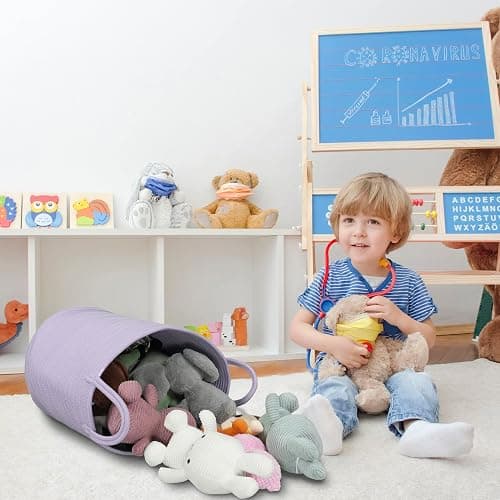 XUANGUO Rope Laundry Basket Hamper for Clothes Woven Storage Basket for Living Room Bedroom Boho Tall Rope Baskets for Blanket Toys Pillow Towels Baby Nursery Hamper Bin Large purple or lavender thumbnail 8