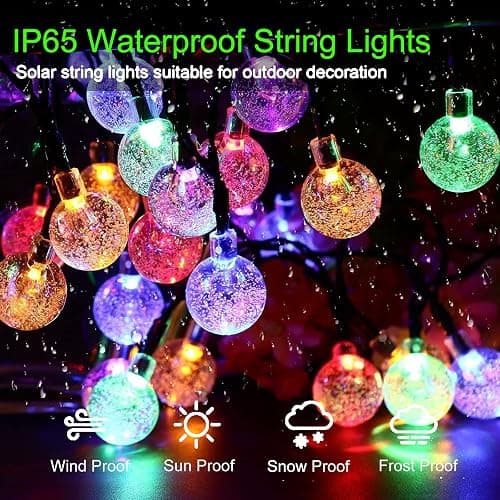 Jedavai Solar String Lights Outdoor 2 Pack 200 Led 80FT Multi-Color Crystal Globe Lights with 8 Lighting Modes, Waterproof Solar Powered Patio Lights for Garden Yard Porch Wedding Party Decoration thumbnail 3