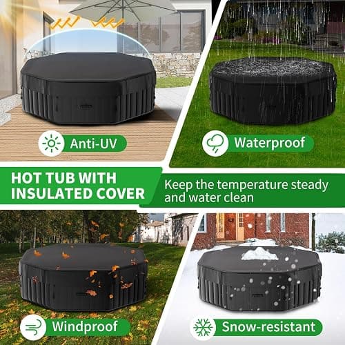 4-6 Person Inflatable Hot Tub, Polygon Portable Blow Up Hot Tub, Leak-Proof PVC Outdoor Spa with 130 Strong Air Jets, Heater Pump and Insulated Cover, 77” X 77”X 25” thumbnail 8