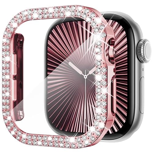 KADES Bling Case for Apple Watch 46mm with Built-in Screen Protector Women | PC+Electroplated, Tempered Glass, Shockproof Bumper, Sparkling Rhinestones Gift, for Series 11 10 (46mm, Pink) - Image 1