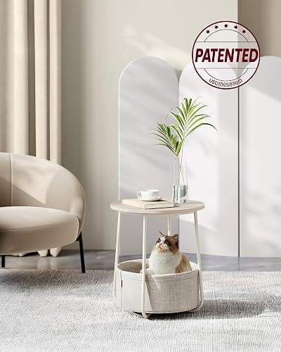 VASAGLE LILEA Collection - Small Round Side End Table, Modern Nightstand with Fabric Basket, Cream White ULET223K67 thumbnail 5