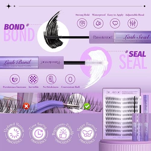 Pawotence Wispy Lash Clusters Kit Cat Eye Lash Extension Kit 180pcs Natural Individual Lashes Left Right Cluster Eyelash Extensions Kit with Lash Bond and Seal, Lash Tweezers for Self Application thumbnail 4