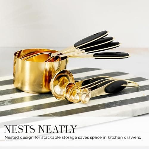Styled Settings Black and Gold Measuring Cups and Spoons Set - 8PC Stainless Steel Measuring Spoons and Cups Set for Precise Baking & Cooking - Stylish Black and Gold Kitchen Accessories thumbnail 2