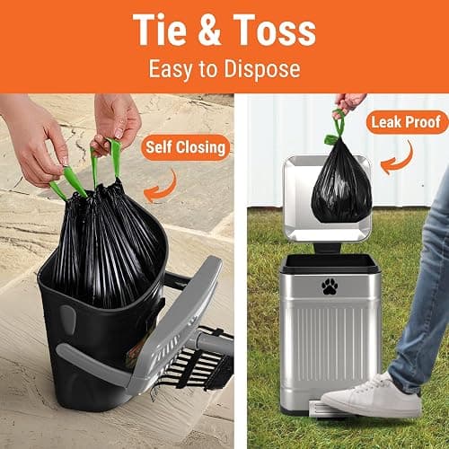Pupzle Dog Pooper Scooper with Bag Attachment, 40" Long Handle Pooper Scooper for Large Dogs, Dog Poop Scoop for Yard, Large Capacity Swivel Bin and Rake, Lavender Scented Bags (Grey) - Grey thumbnail 5