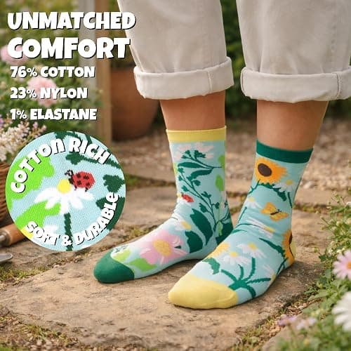 United Oddsocks Sow Lovely Gift Box, 4 Floral Garden Odd Socks for Women, Mix & Match Strawberry Cherry Daisy Cotton Socks, Colorful Novelty Crew Socks Gift Set for Women UK 4-8 EUR 37-42 US 6.5-10.5 thumbnail 3