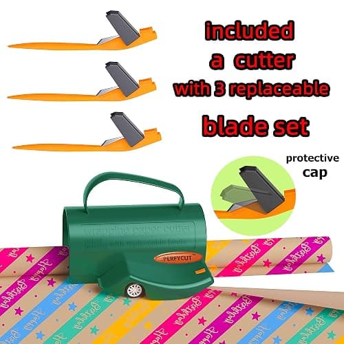 PERFYCUT Wrapping Paper Roll Cutter Tool with 3 pcs Replaceable Blade Kit Gift Wrapping Paper Cutter for Christmas and Birthday Wrapping Paper Gift Wrap Cutter Holder Tube Slicing Trimming. thumbnail 3
