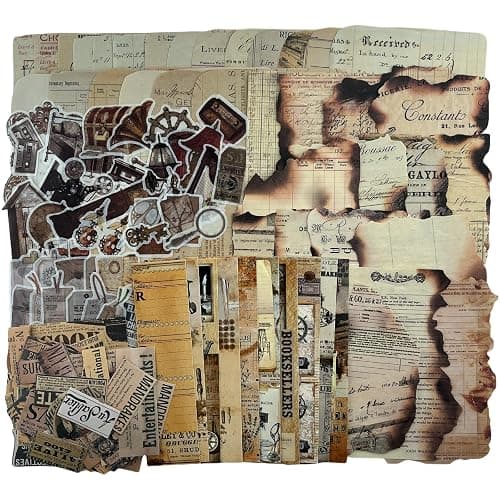 Vintage Aesthetic Scrapbook Supplies Kit with Scrapbook Paper, Stickers, Bookmarks for Scrapbooking, DIY Albums, Junk Journals, Bullet Journals, Dark Academia Aesthetic Decor (Dark3 149 Pcs) - Image 1