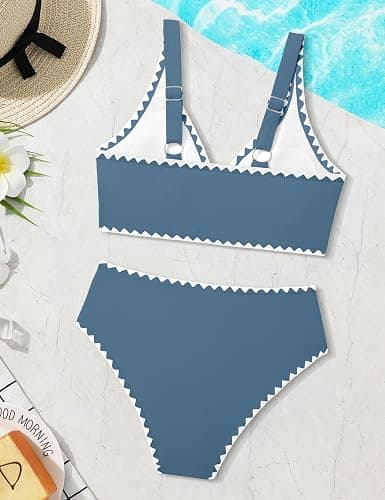 KANGKANG Girls Swimsuit Bikini Set Solid Color V-Neck Two Piece Bathing Suit with Chest Pad Adjustable Straps Swimwear 7-16T thumbnail 7