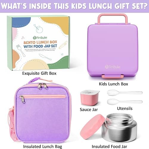 Fimibuke Bento lunch Box Set for Kids Adult with 8oz Thermos Food Jar, Insulated Lunch Bag &Sauce Cup, Leakproof Dishwasher Safe Toddler Lunch Food Container with 3-4 Compartment for School Girls Boys thumbnail 6