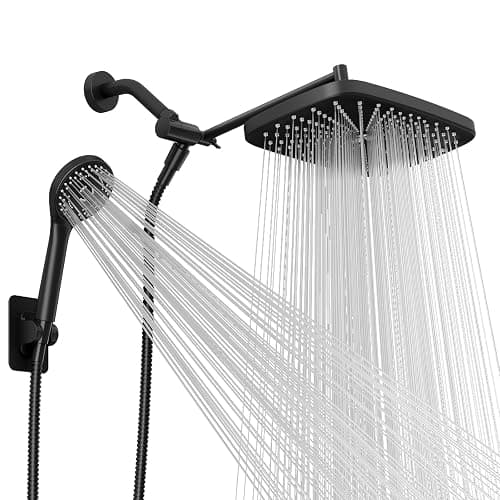 Seacity Wide Rain Shower Head With 5 Modes Handheld Showerheads, High Pressure Showerhead Combo with Extension Arm for Bathroom Accessories, Adjustable Shower Head with Anti-Clog Nozzles (Black) - Image 1