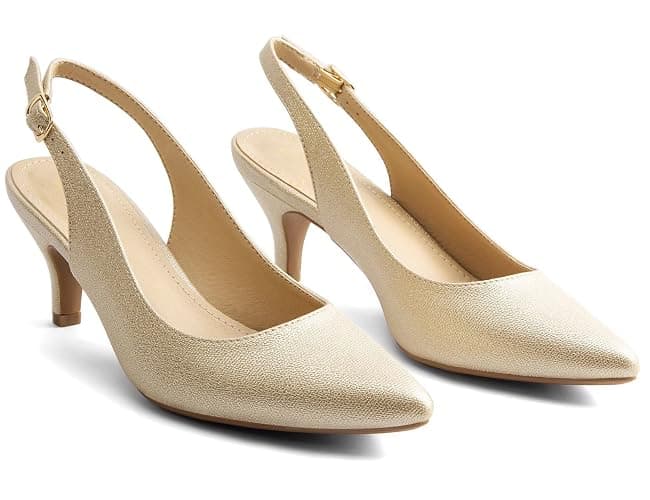Greatonu Slingback Donna Scarpe Eleganti Decollete con Tacco Medio a Gattino e Punta - Image 1
