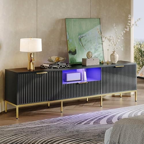 Bestier 70” Fluted TV Stand with LED Lights, Black TV Stand for TVs Up to 80", Modern Entertainment Center with Storage, TV Console, Media Console for Living Room Bedroom - Image 1