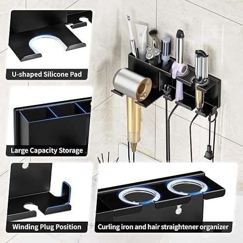 MAYZOLOP Hair Dryer Holder, Hair Tool Organizer, Blow Dryer Hanger Wall Mount for Dryer Hook, Bathroom Space-Saving Blow Dryer Organizer, Curling Irons Storage Wall Mounted thumbnail 7