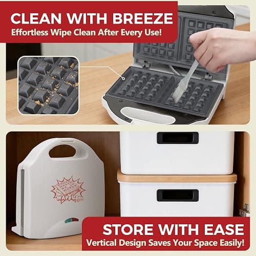 AshGlen Ceramic Mini Waffle Maker 2 Slices, Belgian Waffle Maker, Waflera Electrica, Double Small Waffle Maker, Making 2 × 4" Waffles with PFAS-Free Ceramic Coated Non-Stick Cooking Plates, White thumbnail 7
