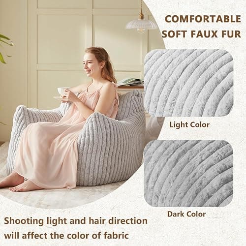 Achicsofar Giant Bean Bag Chairs for Adults Teens, Large Bean Bag Sofa Chairs with Filling Comfy Fuzzy BeanBag Chair with Armrests for Bedroom Living Room Reading thumbnail 4