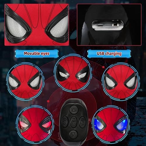 Shampoer Spider Superhero Dynamic Mask - Remote LED Light & Moving Mech Eyes for Immersive Hero Experience, Nice Choice for Superhero Fans thumbnail 3