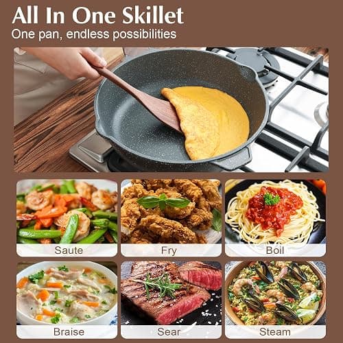 SENSARTE Nonstick Deep Frying Pan Skillet, 11-inch Saute Pan with Lid, Stay-cool Handle, Chef Pan Healthy Stone Cookware Cooking Pan, Induction Compatible thumbnail 7
