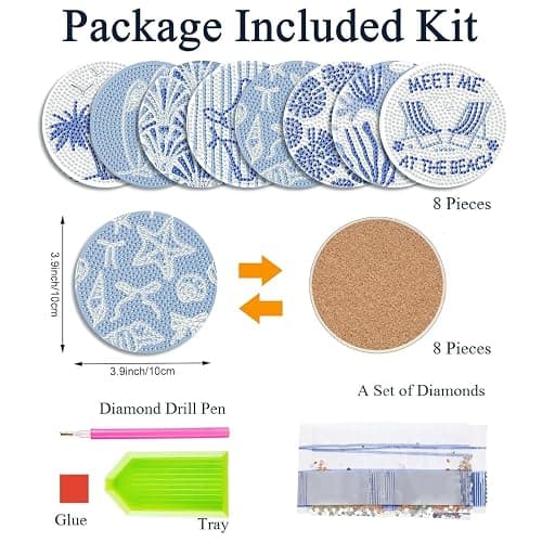 8Pcs Beach Diamond Art Coasters Kits, Summer Diamond Painting Coasters Kits | Coastal Diamond Dot Coasters for Adults Crafts 5D Gem Art Kit Easy Crafts, Non Slip Coaster for Home Decor Gift Ocean DIY thumbnail 6