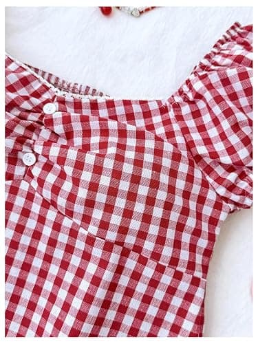 GORGLITTER Girl's Gingham Cute Top Summer Plaid Babydoll Shirt, 8-12 Years | Cap Sleeve, Gingham, Sweetheart Neck, Ruffle Peplum, Summer Babydoll Shirt, For Teen thumbnail 5