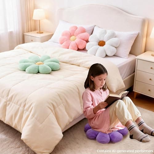 JZNEXD 2 Pcs Flower Pillow Set for Teen Girls Bedroom Preppy Room Decor | Pink White Set,15 Inch, Faux Plush,Soft and Fluffy, Daisy Shaped, Aesthetic Cute Decorative Throw Pillows for Bed Couch Chair thumbnail 4
