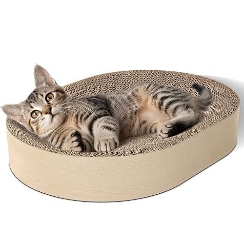 ComSaf Cat Scratching Board - Cat Scratcher Bed for Indoor Cats, Corrugated Cardboard Cat Scratch Pad, Durable Oval Cat Scratcher Bed Bowl for Kitten, Furniture Protector - Image 1