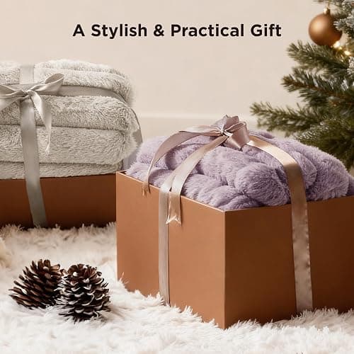 Bedsure Faux Fur Throw Blanket - GentleSoft & Fluffy, Fuzzy Luxury Christmas Blanket for Couch, Sofa and Bed, 750GSM Thick and Warm for Winter, Striped Decorative Gift for Women, Beige, 50x70 Inches thumbnail 7