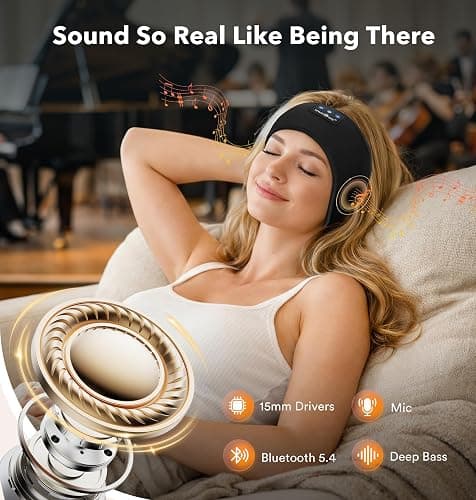 MUSICOZY Sleep Headphones Headband Bluetooth 5.4 Cool for Sleep & Sport | Comfortable Wireless Headband Earphones W/ Ultra-Thin Speakers. Perfect For Side Sleepers, Yoga, Travel & Relax. Great Gift thumbnail 3