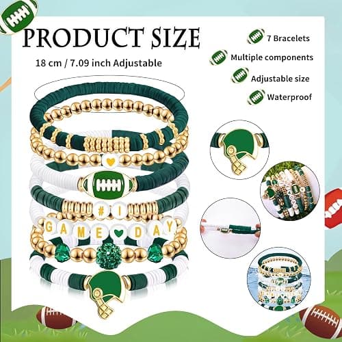 Kopuscristing Game Day Bracelet Football Charm Beaded Stretch Bracelet Sports Jewelry for Football Mom Dad Coach Fans Gifts thumbnail 2