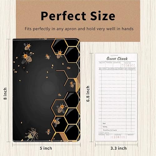 Decahouy Server Book for Waitress,Server Books for Waitress with Zipper Pocket,Cute Server Book, Waitstaff Organizer Waitress Book with Money Pocket and Zipper Fit Server Apron,Cute Bees thumbnail 2