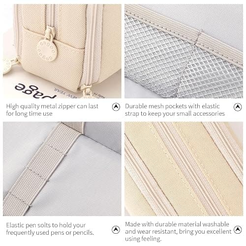 CICIMELON Large Capacity Pencil Case 3 Compartment Pouch Pen Bag for School Teen Girl Boy Men Women (Beige) thumbnail 4