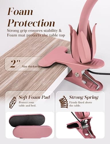Flower Clip On Desk Lamp for Home and Dorm - Cute Floral Clip On Bedside Book Reading Light, Pink Flower Bunk Bed Lighting, Kawaii Led Flexible Gooseneck Table Lamp for Headboard with Clamp thumbnail 5