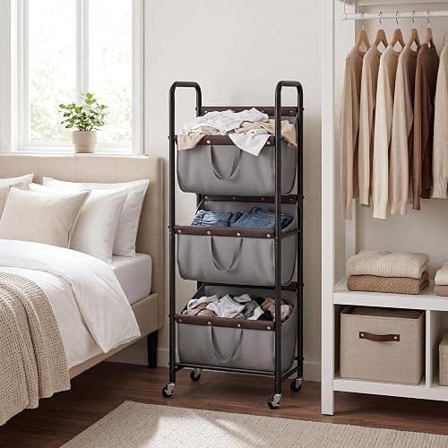 GRANNY SAYS 3 Tiered Laundry Sorter, Narrow Hamper Cart with Wheels | Sturdy 3 Section Laundry Basket with Wheels, Vertical Grey Hamper Cart for Bedroom, Bathroom, Apartment thumbnail 8