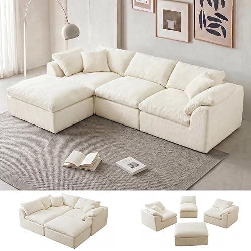 110" Boneless Cloud Couch Sectional for Living Room, Oversized Modular L Shaped Sofa with Ottoman, Deep Seat Chenille Sectional Couch for Cloud-Like Comfort (Beige) - Image 1