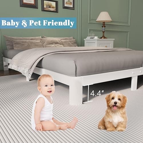 KOSOSO Queen Bed Frame 6 Inch White, Metal Bed Frame Queen Size with Gaskets, No Box Spring Need, Heavy Duty Steel Platform Support, Round Corner Design, Noiseless, Easy Assembly thumbnail 3