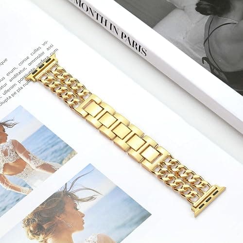 Aniaboho Metal Watch Bands for Women Compatible with Apple Watch Bands for Women Men 40mm 38mm 41mm 42mm 44mm 45mm 46mm, Adjustable Replacement Bracelet for iWatch Bands Series 11 SE 10 9 8 7 6 5 4 3 thumbnail 4