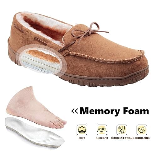 VLLy Mens Moccasin Slippers with Memory Foam Arch Support, Non Slip Rubber Sole House Shoes for Men Machine Washable Warm Fleece Lined Indoor Outdoor Home Shoes thumbnail 3
