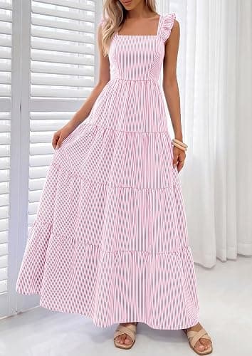 PRETTYGARDEN Womens 2026 Summer Casual Maxi Dresses Striped Square Neck Sleeveless Boho Flowy Sundress Beach Vacation Clothes thumbnail 2